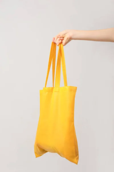 Female Hand Eco Bag Light Background — Stock Photo, Image