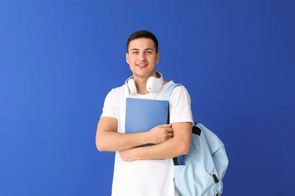 Portrét Mužského Studenta Barevném Pozadí — Stock fotografie