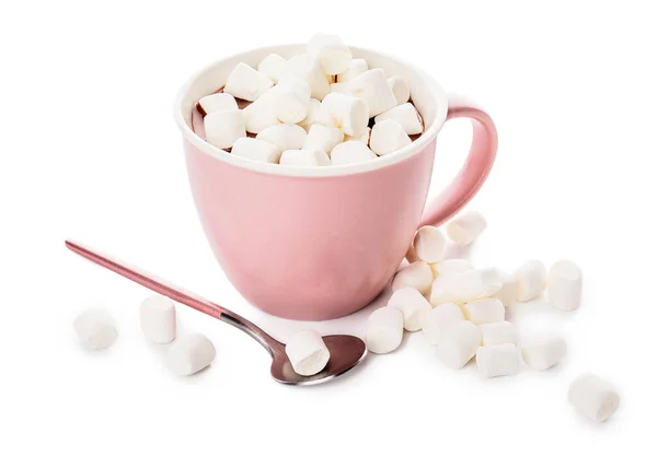 Tasse Chocolat Chaud Avec Guimauves Sur Fond Blanc — Photo