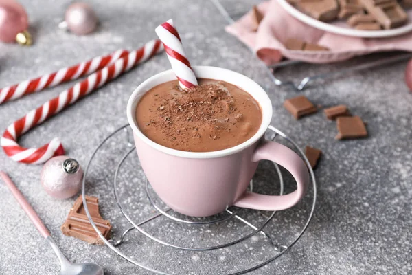 Чашка Гарячого Шоколаду Різдвяний Декор Столі — стокове фото