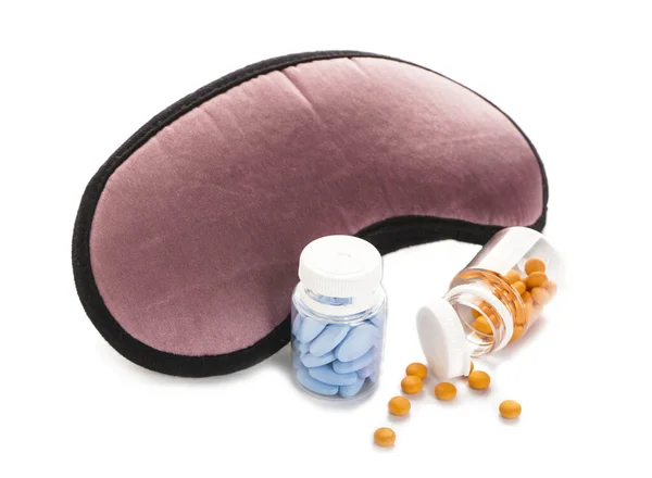 Sleep Mask Pills White Background — Stock Photo, Image