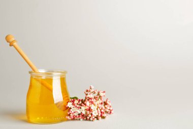 Hafif arkaplanda tatlı bal kavanozu