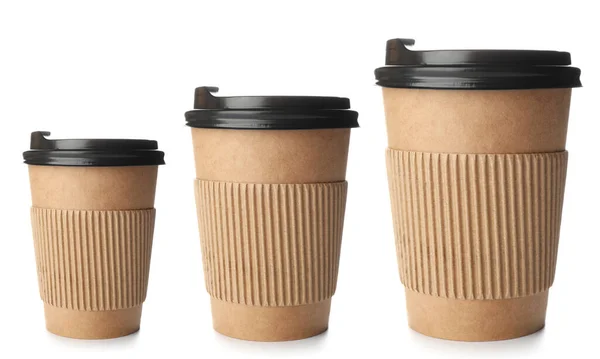 Чашки Кофе Разных Размеров Белом Фоне — стоковое фото