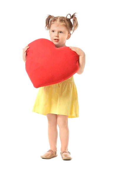 Мила Дівчинка Червоним Серцем Білому Тлі — стокове фото