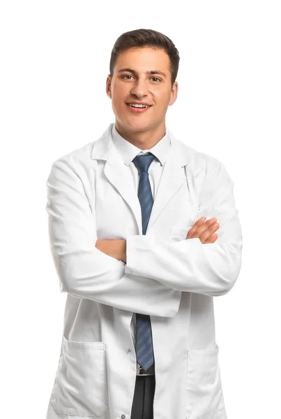 Schöner Männlicher Arzt Auf Weißem Hintergrund — Stockfoto