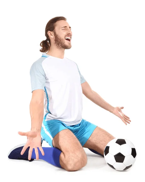 Happy Emotional Football Player White Background — Stock Photo, Image