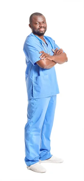 African American Doctor White Background — Stock Photo, Image