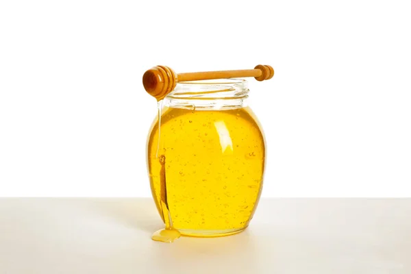 Jar Sweet Honey White Background — Stock Photo, Image