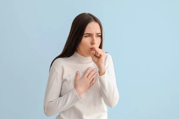 Coughing Young Woman Light Background — Stock Photo, Image