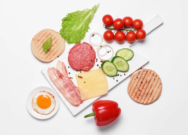 Ingredients Tasty Burger White Background — Stock Photo, Image