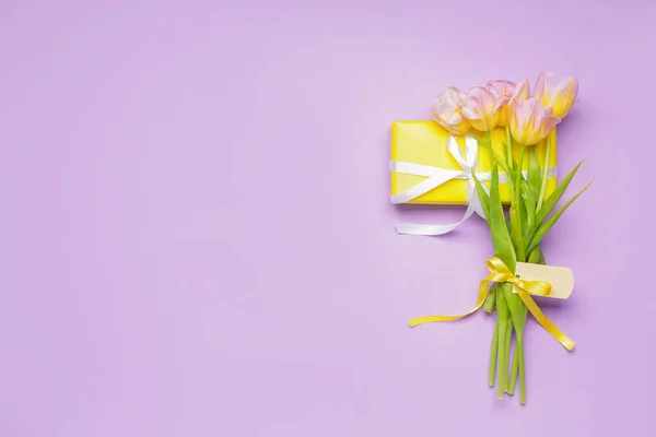 Gift Beautiful Flowers Color Background — Stock Photo, Image