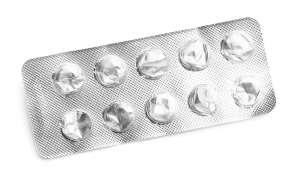 Lege Blisterverpakking Voor Pillen Witte Achtergrond — Stockfoto