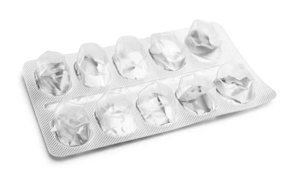 Lege Blisterverpakking Voor Pillen Witte Achtergrond — Stockfoto