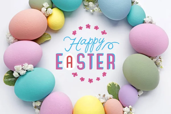 Gyönyörű Tojás Szöveg Happy Easter Fehér Alapon — Stock Fotó