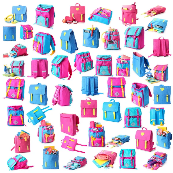 Many School Backpacks White Background — Stock Photo, Image