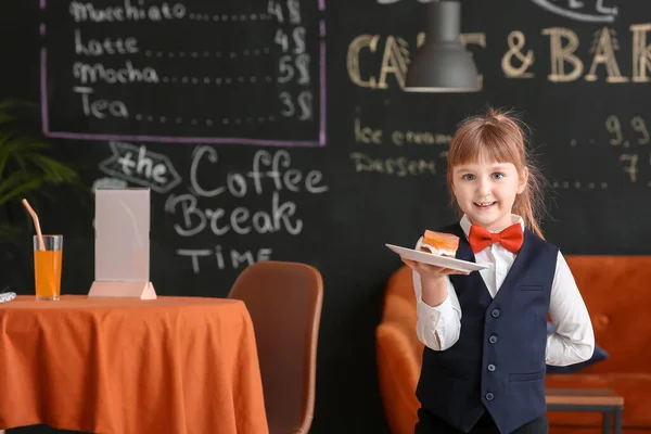 Cute Little Waiter Restaurant — Stock Photo, Image
