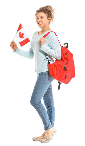 Young female student of language school on white background