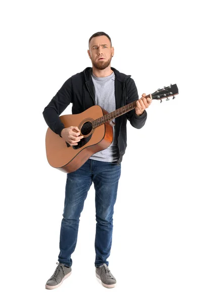 Male Singer Guitar White Background — Stock Photo, Image