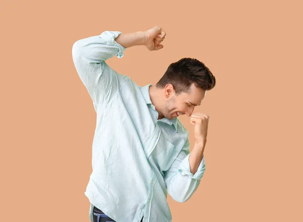 Cool Young Man Dancing Color Background — Stock Photo, Image