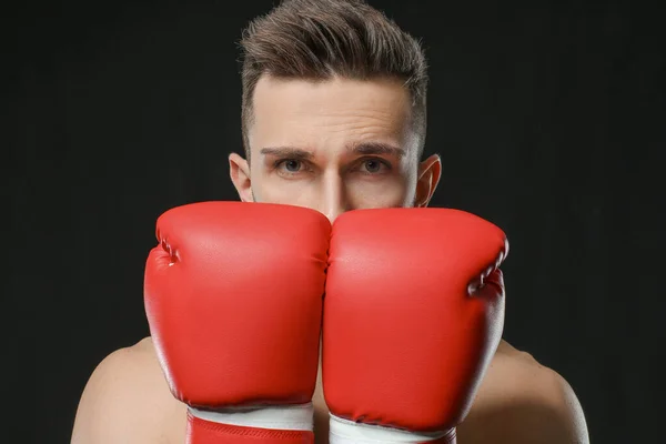 Handsome Young Boxer Dark Background — Stock Photo, Image