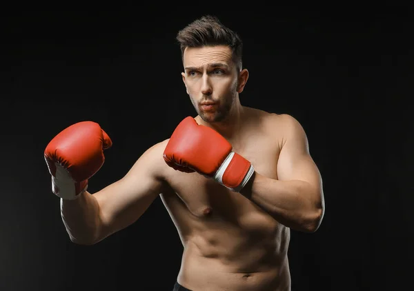 Handsome Young Boxer Dark Background — Stock Photo, Image