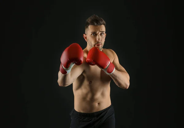 Handsome Young Boxer Dark Background — Stock Photo, Image