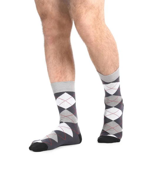 Erkek Çorapları Beyaz Zemin Üzerine Bacaklarda — Stok fotoğraf