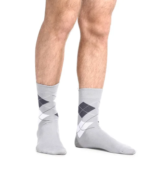 Mężczyzna Nogi Skarpety Białym Tle — Zdjęcie stockowe
