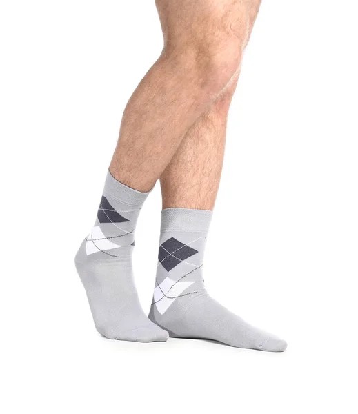 Male Legs Socks White Background — Stock Photo, Image