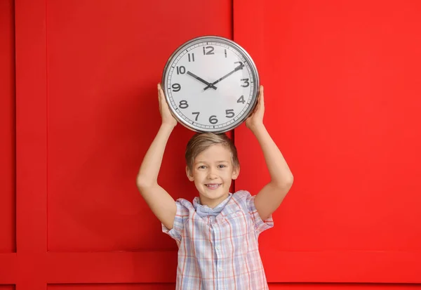 Little Boy Clock Color Background — Stock Photo, Image