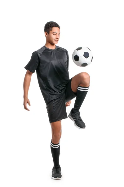 Junger Afroamerikanischer Football Spieler Auf Weißem Hintergrund — Stockfoto