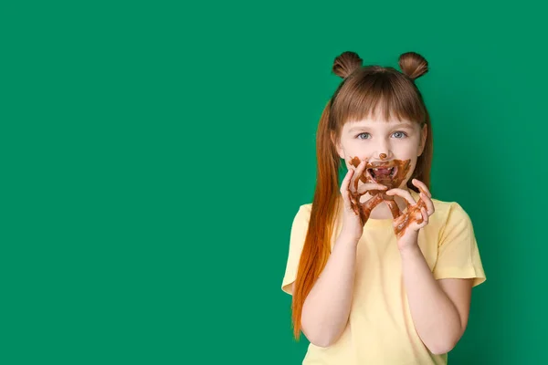 Cute Little Girl Chocolate Color Background — Stock Photo, Image