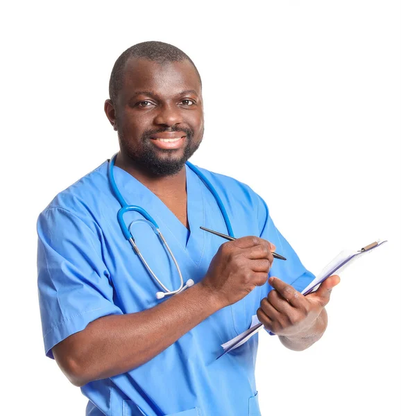 African American Doctor White Background — Stock Photo, Image