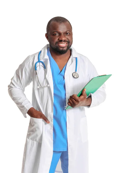 African American Doctor White Background — Stock Photo, Image