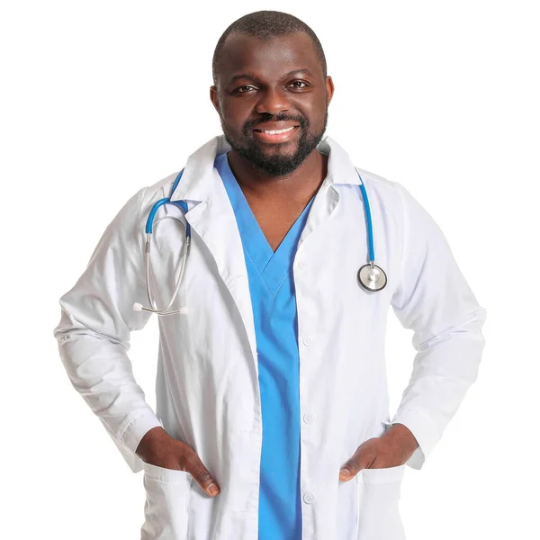 African American Doctor White Background — Stock Photo, Image