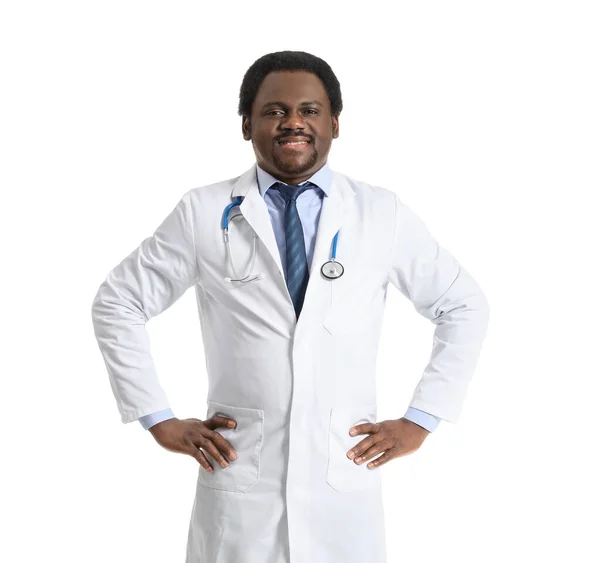 Male African American Doctor White Background — Stock Photo, Image