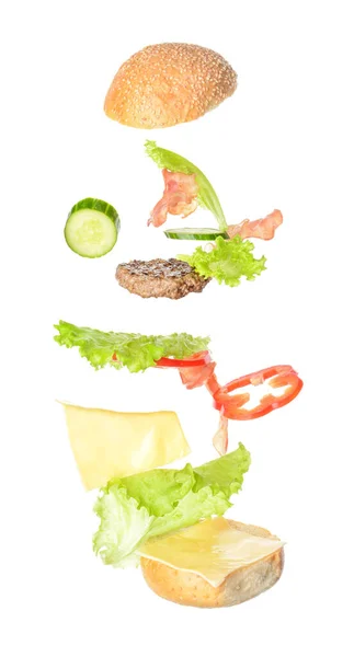 Ingredients Tasty Burger White Background — Stock Photo, Image