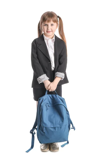 Cute Little Schoolgirl White Background — Stock Photo, Image