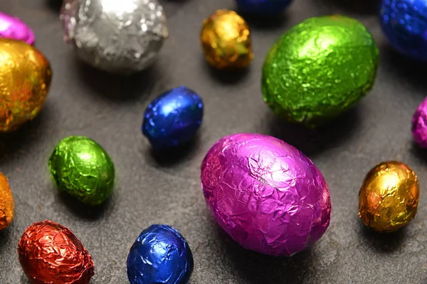 Sweet Chocolate Eggs Grey Background — Stock Photo, Image