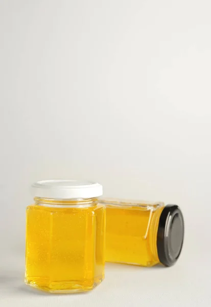 Jars Sweet Honey Light Background — Stock Photo, Image