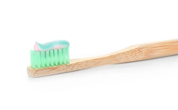 Escova Dentes Com Pasta Fundo Branco — Fotografia de Stock