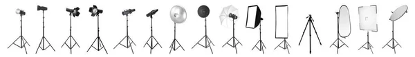 Différents Équipements Professionnels Pour Studio Photo Sur Fond Blanc — Photo