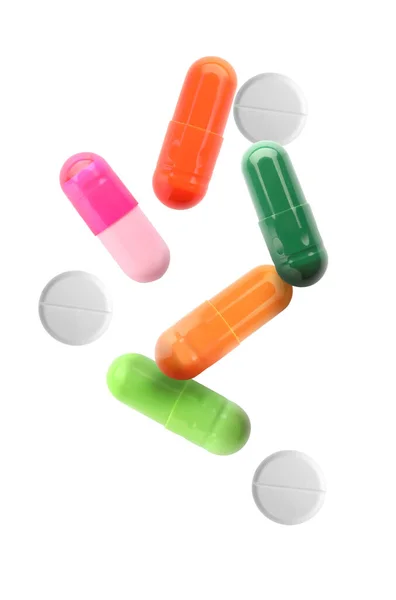 Különböző Alá Tabletták Fehér Háttér — Stock Fotó