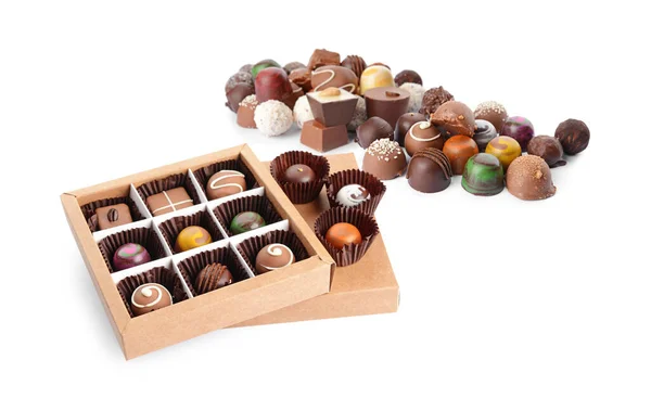 Doces Chocolate Saborosos Fundo Branco — Fotografia de Stock