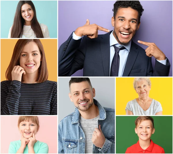 Collage Photos Different Smiling People — Stock Photo, Image