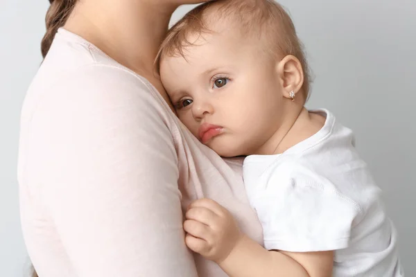 Happy Mother Cute Little Baby Light Background — Stock Photo, Image