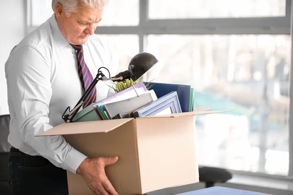 Sad Fired Mature Man Personal Stuff Office — Stock Photo, Image