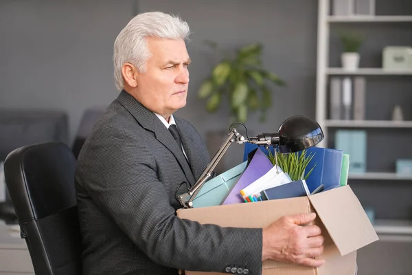 Sad Fired Mature Man Personal Stuff Office — Stock Photo, Image