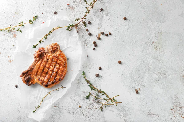 Cooked Pork Steak Spices White Background — Stock Photo, Image