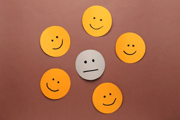 One Neutral Face Happy Ones Color Background Concept Depression — Stock Photo, Image